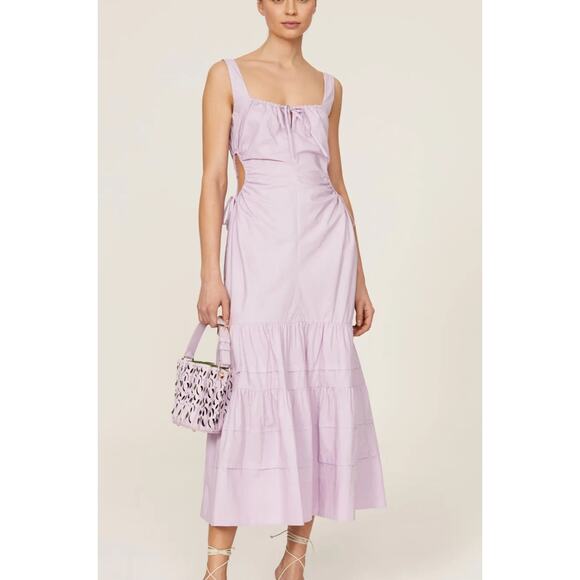 Nicholas Dress Womens 8 Purple Betty Open Side Midi Tie Side Tiered Cotton - Picture 1 of 12
